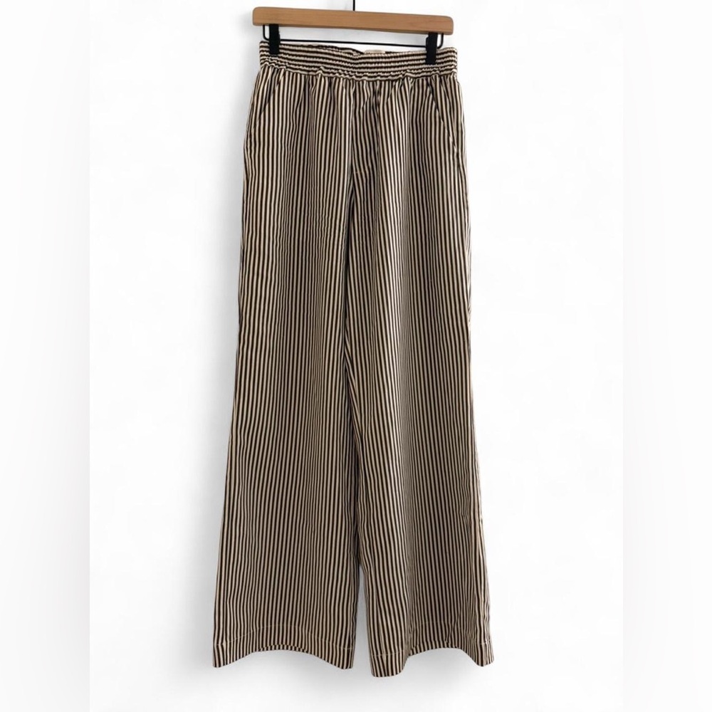 Won Hundred Brown Cream Striped Wide Leg Pants 100% Cotton Size 38